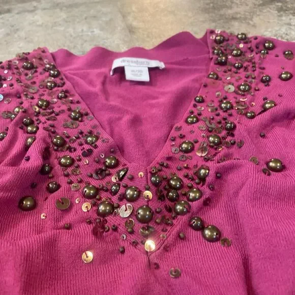 dressbarn y2k stretchy pink beaded v neck vest shirt size 18/20 - Picture 3 of 6